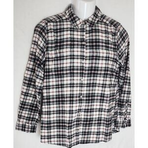 Croft & Barrow Black Red and White Plaid Flannel Shirt Womens Size M 100% Cotton